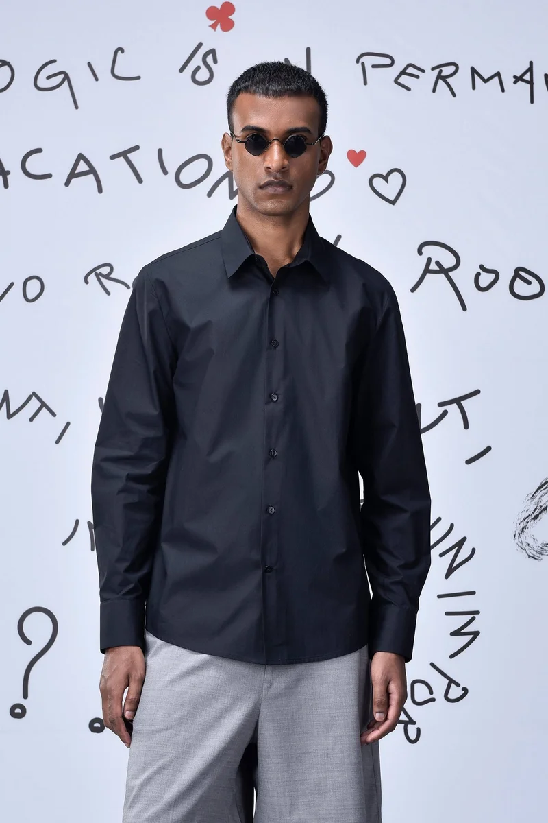 Genes Lecoanet Hemant Cotton Poplin Regular Fit Shirt- Black